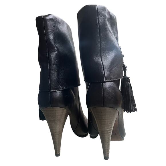 Coach Legra Black Soft Genuine Leather Fringe Tassel Heeled Midi Boots - Picture 5 of 10